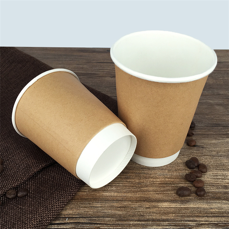 Uchampak- High Quality Insulated Take Away Kraft Paper Coffee Cup with Lids Double wall cup