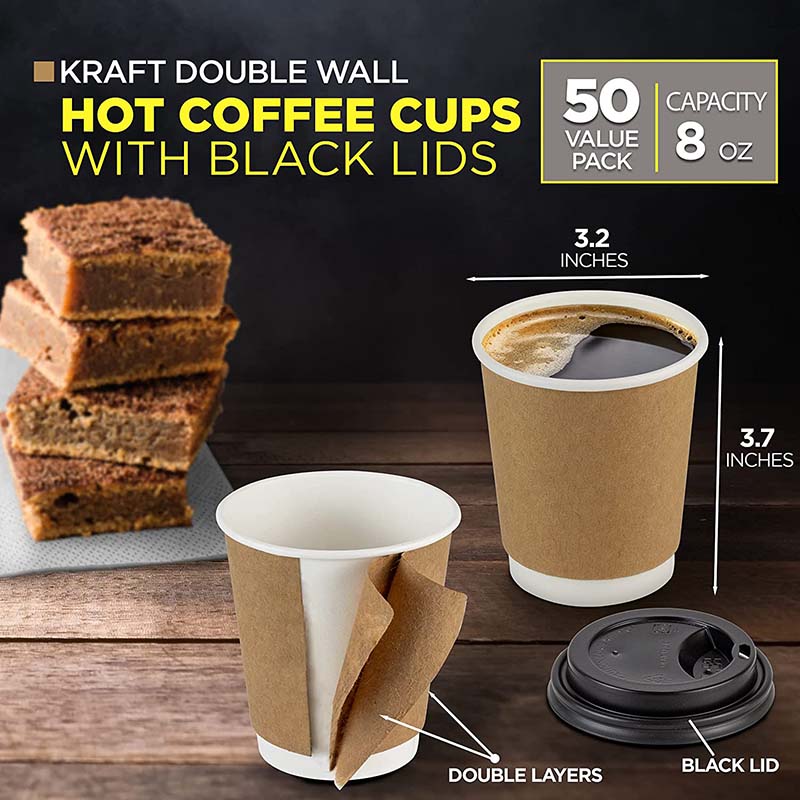 Uchampak- 8oZ 10oz12 oz 16OZ 20OZ Kraft Paper Hot Coffee Cups kraft Paper Cup Coffee Cup Double wall cup