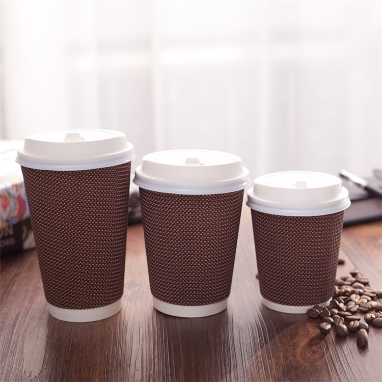 Uchampak- Popular 12oz Disposable Eco Friendly Single/Double/Ripple Wall Coffee Paper Cups Ripple wall cup