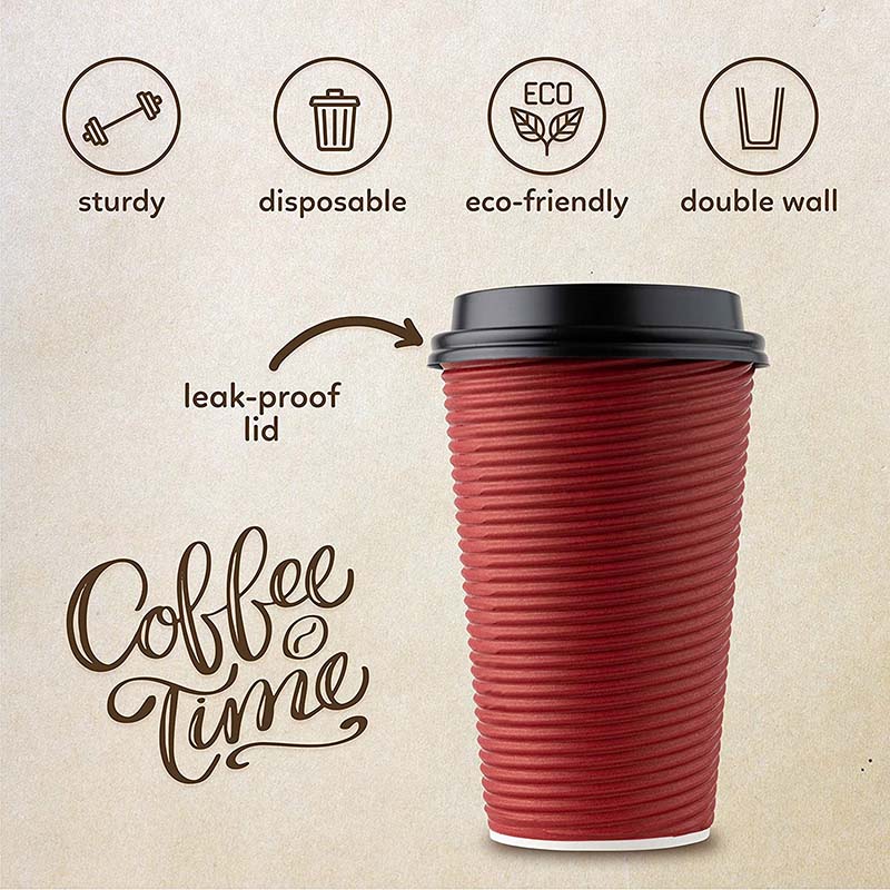 Uchampak - Hot Coffee Paper Cup Black Disposable Gold Foil Stamping Craft Gsm Style Time Packaging Ripple wall cup - Image 4
