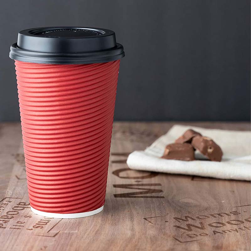 Uchampak - Hot Coffee Paper Cup Black Disposable Gold Foil Stamping Craft Gsm Style Time Packaging Ripple wall cup - Image 5