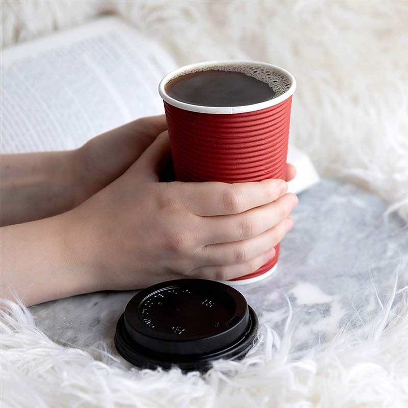 Uchampak - Hot Coffee Paper Cup Black Disposable Gold Foil Stamping Craft Gsm Style Time Packaging Ripple wall cup - Image 6