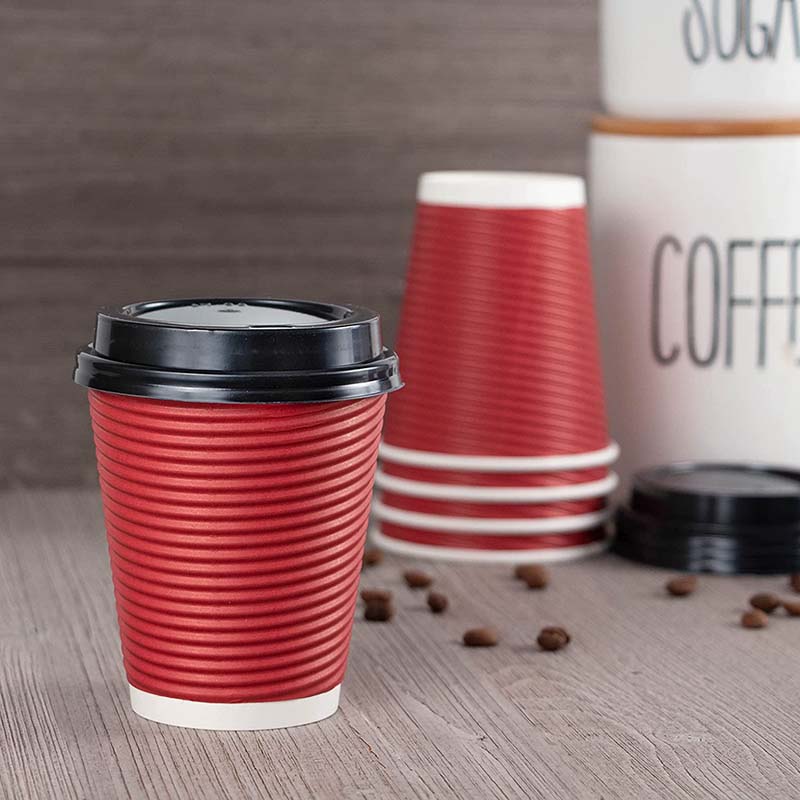 Uchampak - Hot Coffee Paper Cup Black Disposable Gold Foil Stamping Craft Gsm Style Time Packaging Ripple wall cup - Image 7