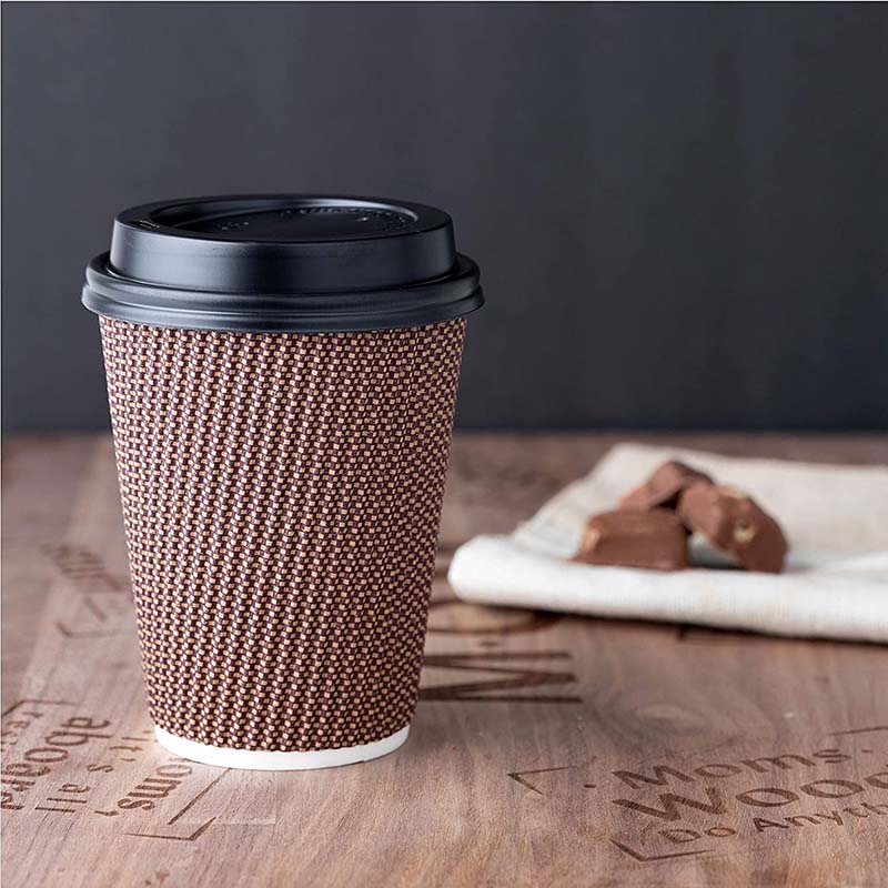 Uchampak - Hot Coffee Paper Cup Black Disposable Double Wall Gold Foil Stamping Custom Logo All 4oz 8oz 12oz Craft Gsm Style Time Packaging Ripple wall cup - Image 3