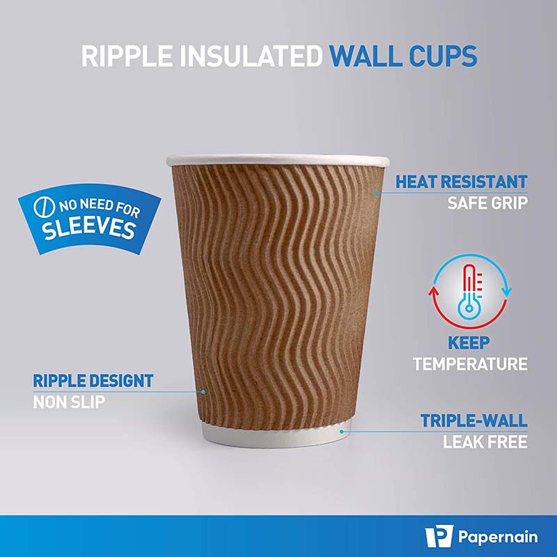 Uchampak - Hot Coffee Paper Cup Black Disposable Double Wall Gold Foil Stamping Custom Logo All 4oz 8oz 12oz Craft Gsm Style Time Packaging Ripple wall cup - Image 4