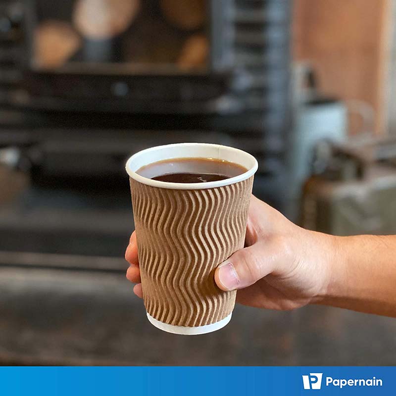 Uchampak - Hot Coffee Paper Cup Black Disposable Double Wall Gold Foil Stamping Custom Logo All 4oz 8oz 12oz Craft Gsm Style Time Packaging Ripple wall cup - Image 6