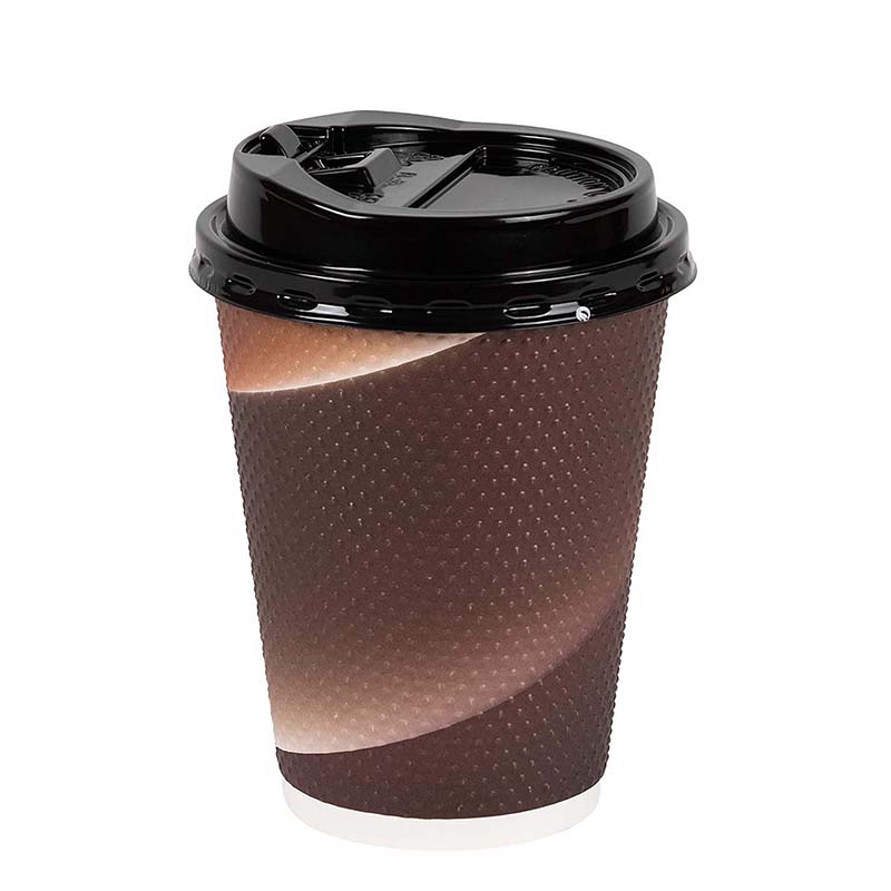 Uchampak- Hot Coffee Paper Cup Black Disposable Double Wall Gold Foil Stamping 8oz 12oz Packaging Ripple wall cup