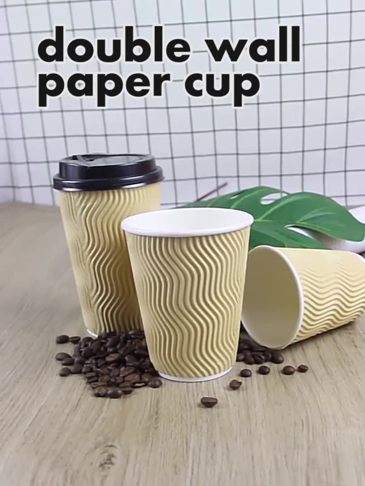 Uchampak- Hot Coffee Paper Cup Black Disposable Double Wall Custom Logo All 8oz 12oz Packaging Ripple wall cup