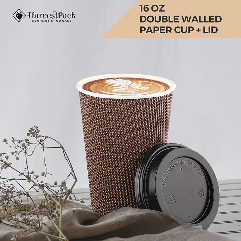 Uchampak- Hot Coffee Paper Cup Black Disposable Double Wall Custom Logo All 8oz 12oz Packaging Ripple wall cup - Image 5