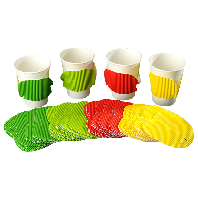 Uchampak-Disposable biodegradable cheap paper Cup sleeves 6/8/10/12/16 OZ custom print paper cups sleeve for hot drinks