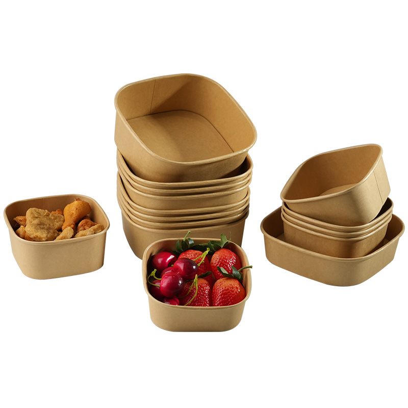 Uchampak Custom Square Paper Bowls – Greaseproof, Waterproof, Disposable Food-Grade Bowls - Image 5