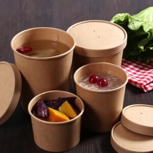 Uchampak - To Go Bowl, Soup Bowls Party Supplies Treat Bowls for Hot/Cold Food, Soup Kraft bowls with PP lids Food containers Container