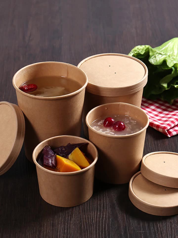 Uchampak - Disposable Soup Bowl for Hot/Cold Food, Soup Kraft bowls with PP lids Food containers Container