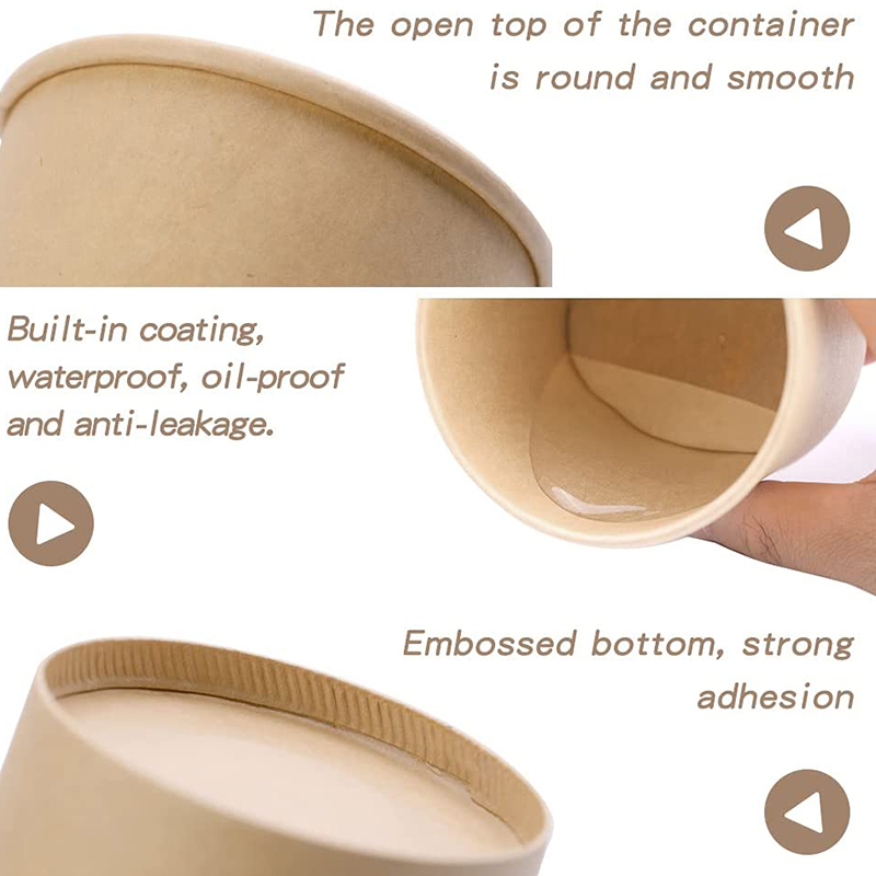 Uchampak - Disposable Soup Bowl for Hot/Cold Food, Soup Kraft bowls with PP lids Food containers Container - Image 4