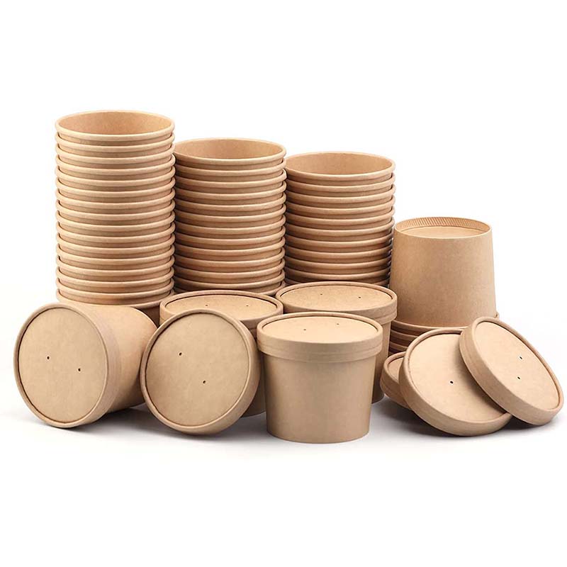 Uchampak - Poke Pak Disposable round soup container with paper lid to go bowl soup cup kraft bowl Container1