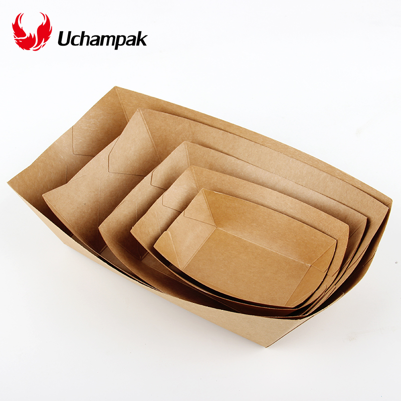Uchampak-disposable paper food tray kraft paper tray for fries food and chips