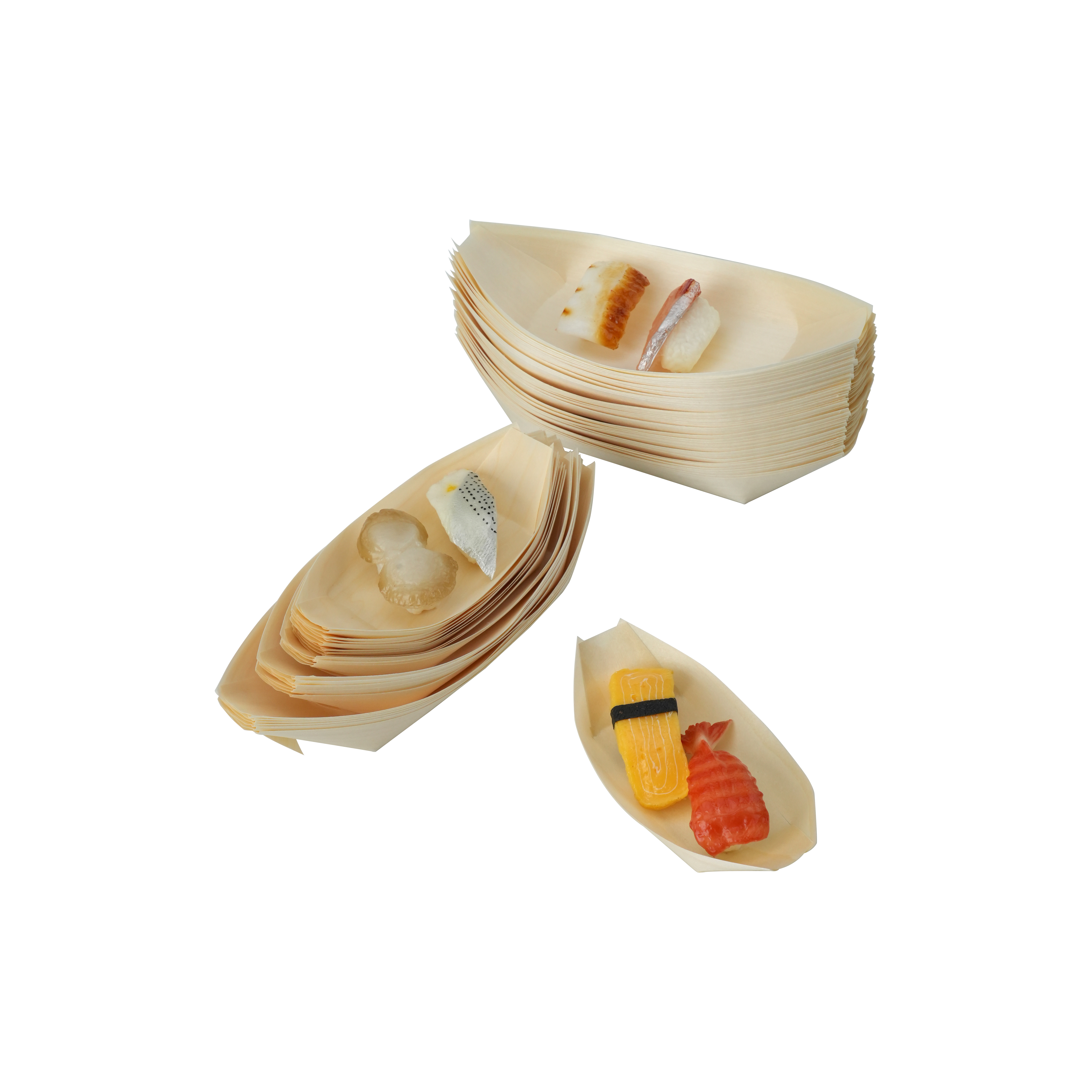 Uchampak-200pcs aspen Wooden Boat Disposable Wood Boat Plates Dishes Sushi Boat Sushi Serving Tray