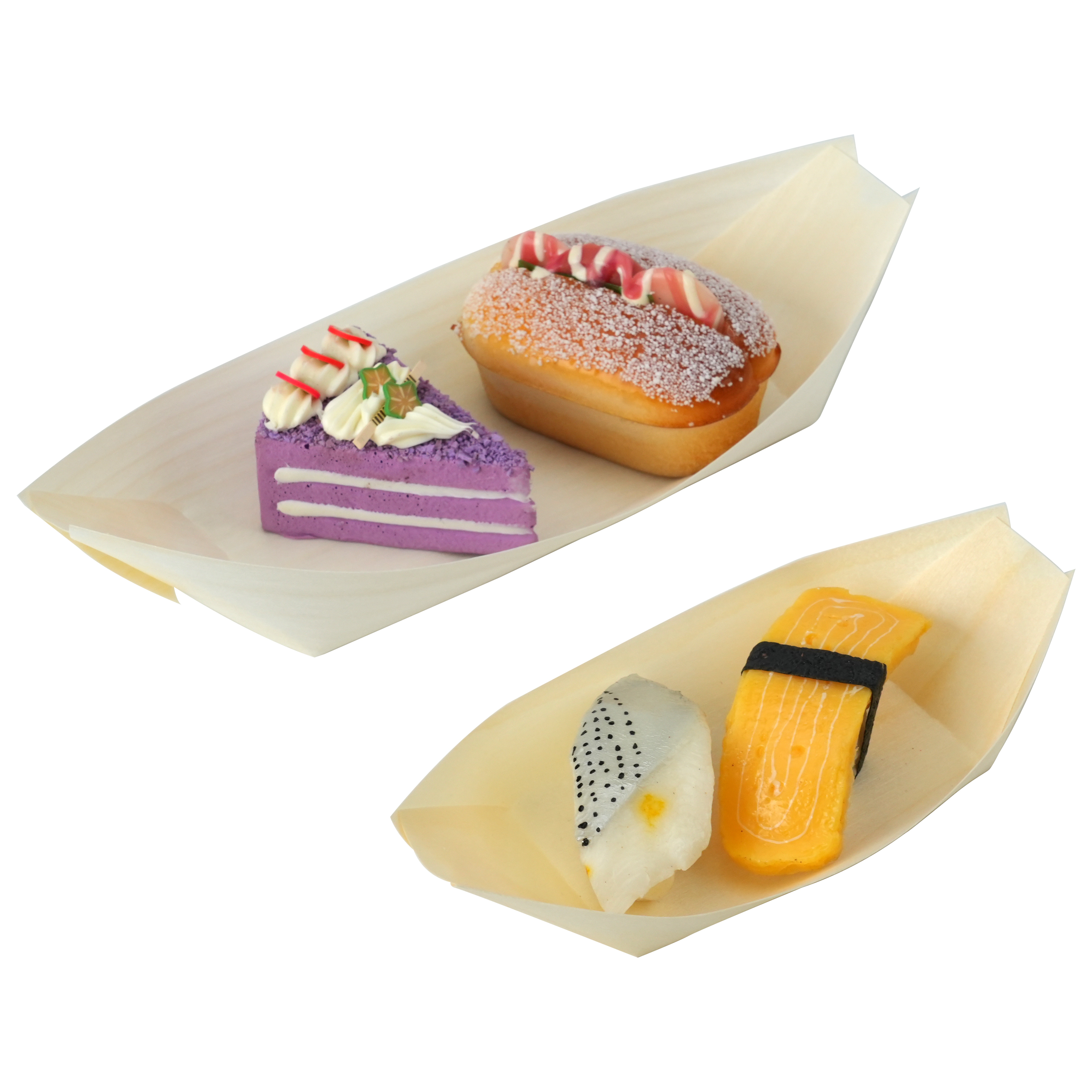 Uchampak-sushi Boat Serving Tray 150 Pcs Disposable Japanese Sashimi Plate Wooden Sushi Serving Tray Boat