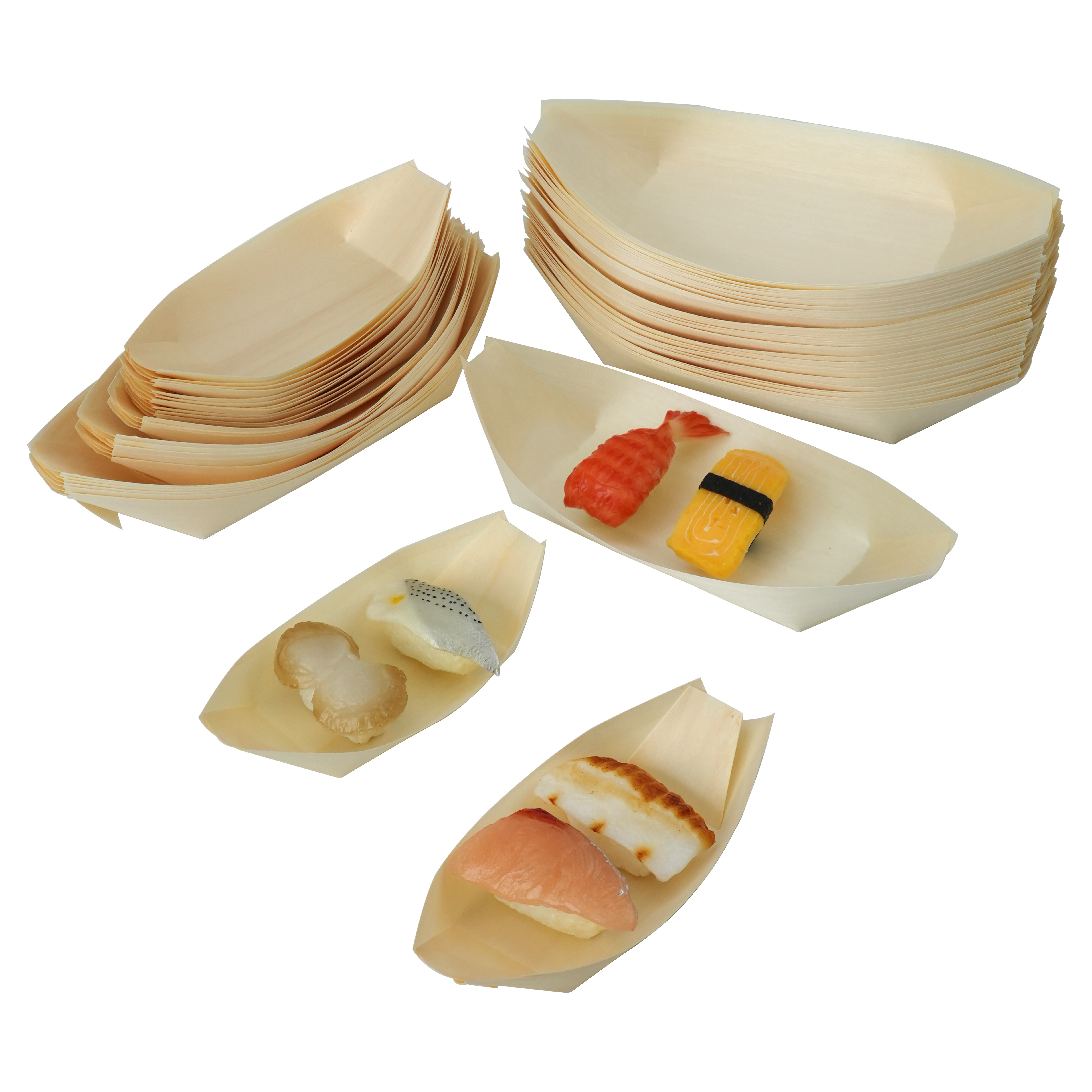 Uchampak-Factory Supplier Wholesale Eco-Friendly Recyclable Japanese Style wooden boat tray Sushi plate - Image 3
