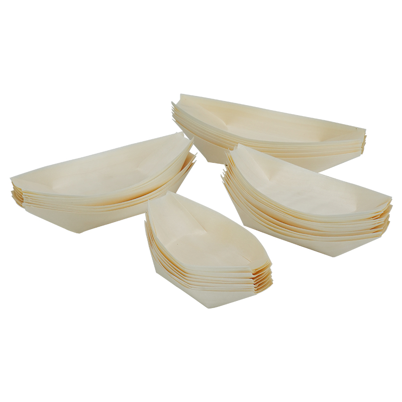 Uchampak-Factory Supplier Wholesale Eco-Friendly Recyclable Japanese Style wooden boat tray Sushi plate - Image 4
