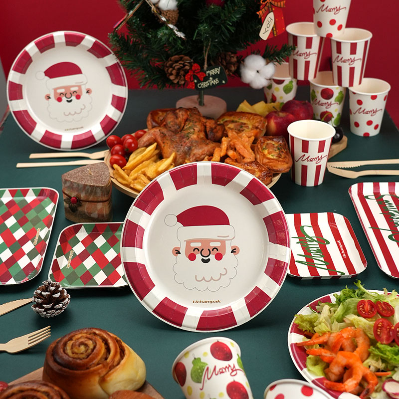 Christmas style Eco Friendly Disposable fruit cake Vegetable Food Paper Tray With Logo - Image 3