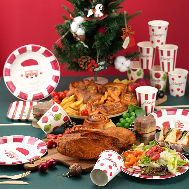 Christmas style Eco Friendly Disposable fruit cake Vegetable Food Paper Tray With Logo - Image 4