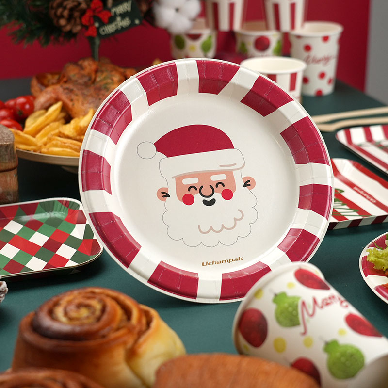 Christmas style Eco Friendly Disposable fruit cake Vegetable Food Paper Tray With Logo - Image 5