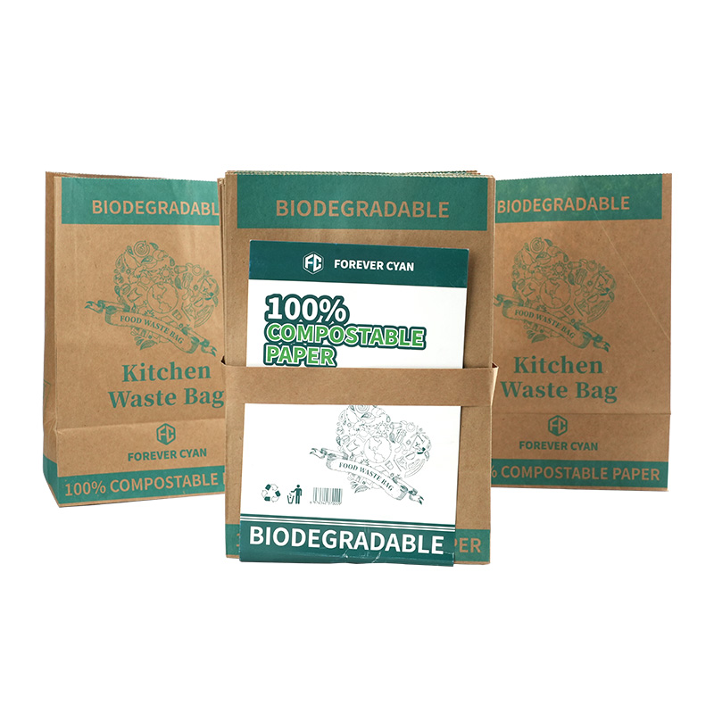 Waterproof oil-proof Food Waste bag 100% Biodegradable Brown Kraft Paper PLA film waste Bags for kitchen
